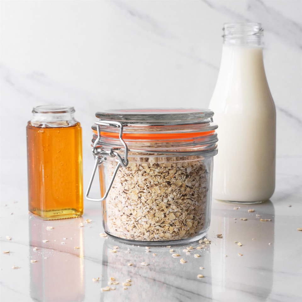 image 1 of Argon Tableware 6x Glass Storage Jar & Labels Set - 350ml 4 Colour Seals Airtight Kitchen Storage Container Preserving Jar