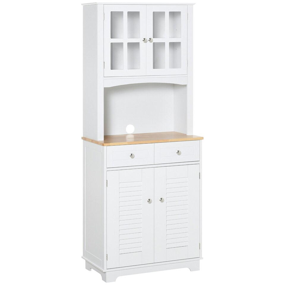 image 1 of HOMCOM Coastal Kitchen Cupboard Storage Cabinet Unit w/ Drawers, White