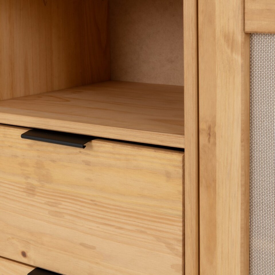 image 1 of Corona Rattan 2 Door 2 Drawer Sideboard - L40 x W136.5 x H80.5 cm - Distressed Wax Pine/Rattan Effect | Brown