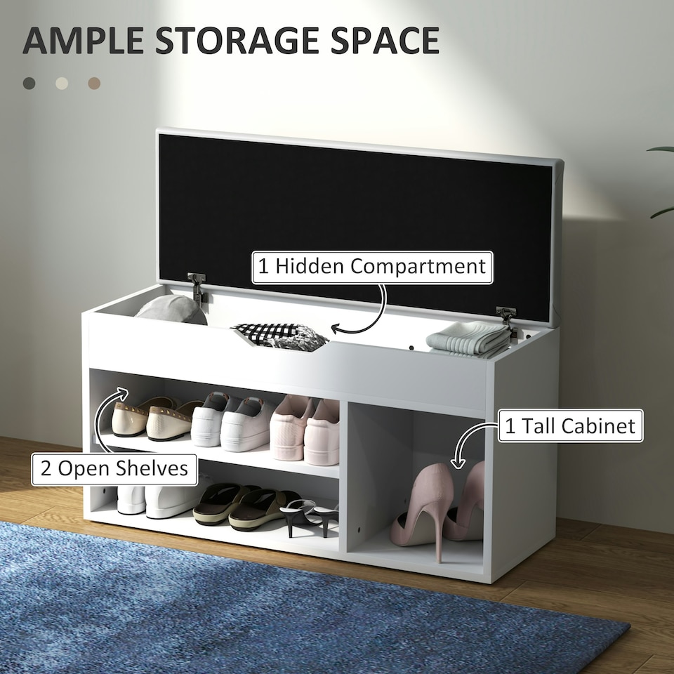 image 1 of HOMCOM Sit-On Shoe Storage Unit w/ Hidden Compartment Handles Cream