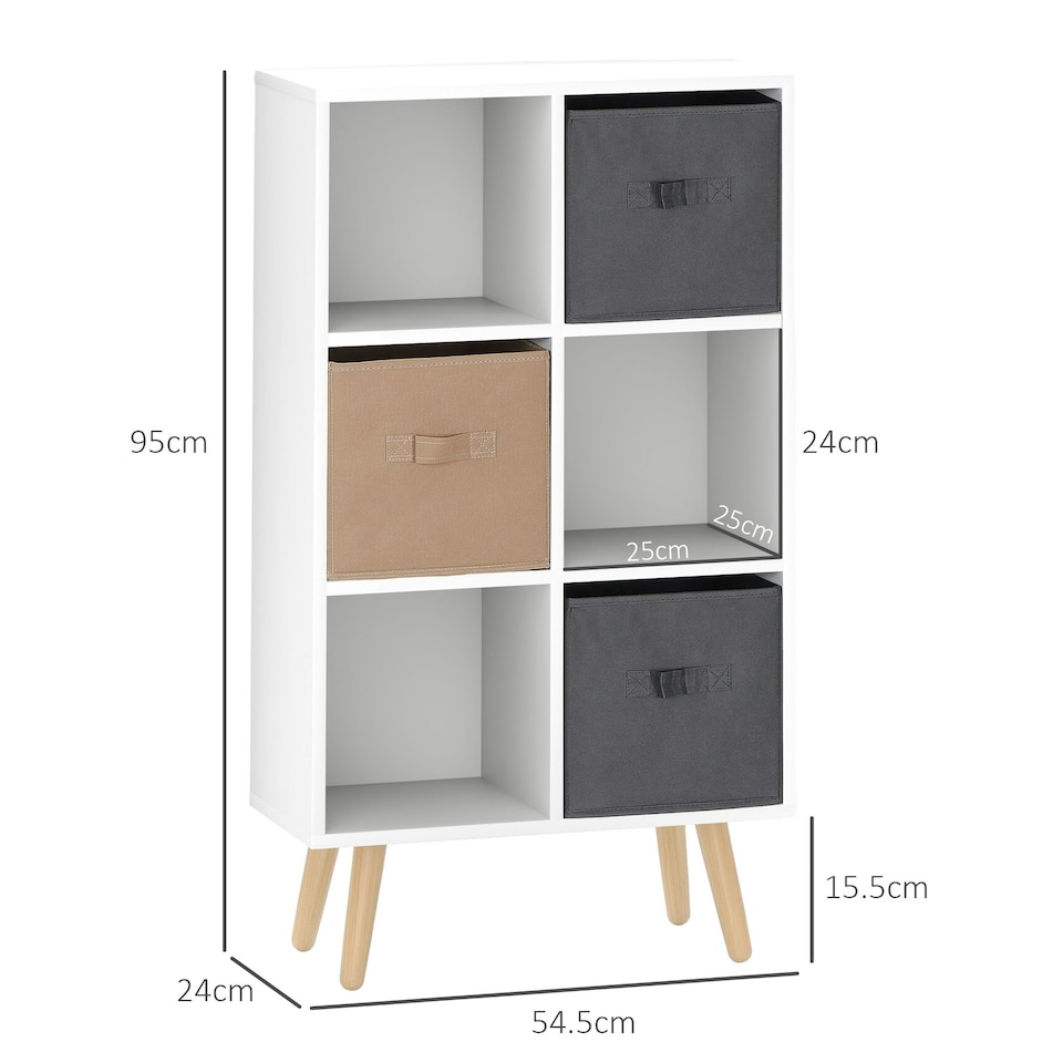 image 1 of HOMCOM Freestanding 6 Cube Storage Cabinet Unit Bookcase w/ 3 Drawer White