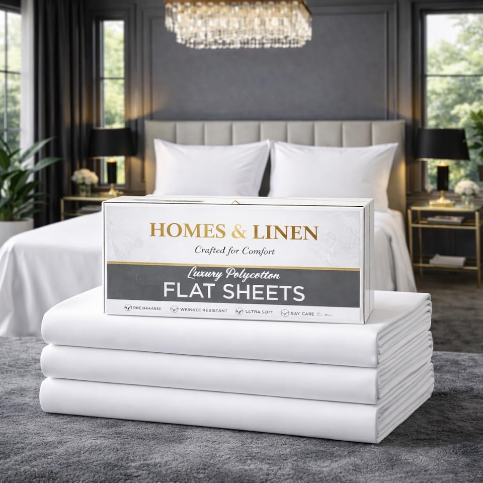 image 1 of HOMES-LINEN Polycotton Flat Sheet Easy Care Bed Sheet