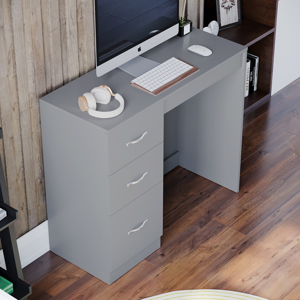 image 1 of Vida Designs Riano 3 Drawer Dressing Table Vanity Makeup Desk, Grey