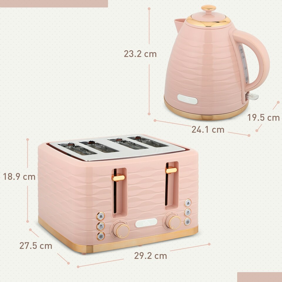 image 1 of HOMCOM Kettle and Toaster Set 1.7L Kettle & 4 Slice Toaster, Light Pink