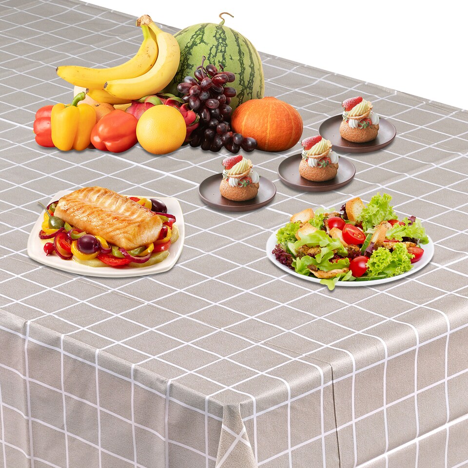 image 1 of Checkered Rectangular Tablecloth, PVC Plastic Table Cover - 137x180cm