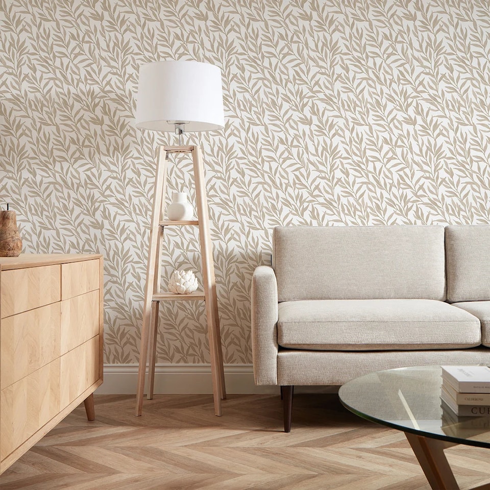 image 1 of Willow Leaf Wallpaper in Natural | Cream | Beige, Cream, Neutral | 50cm x 10m