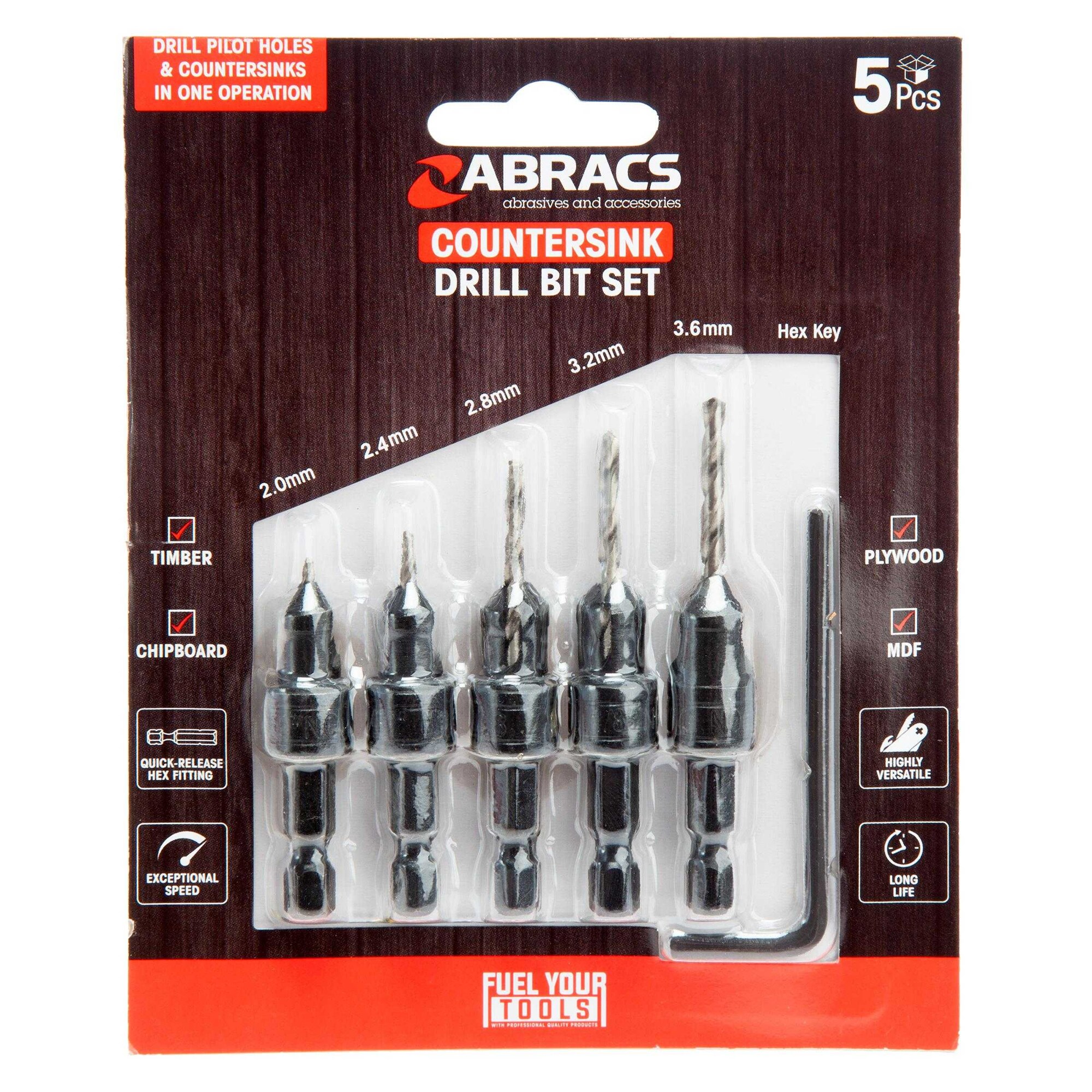 Abracs Expert Countersink Drill Bit Set (Pack of 5) Black Black/Silver One Size 1