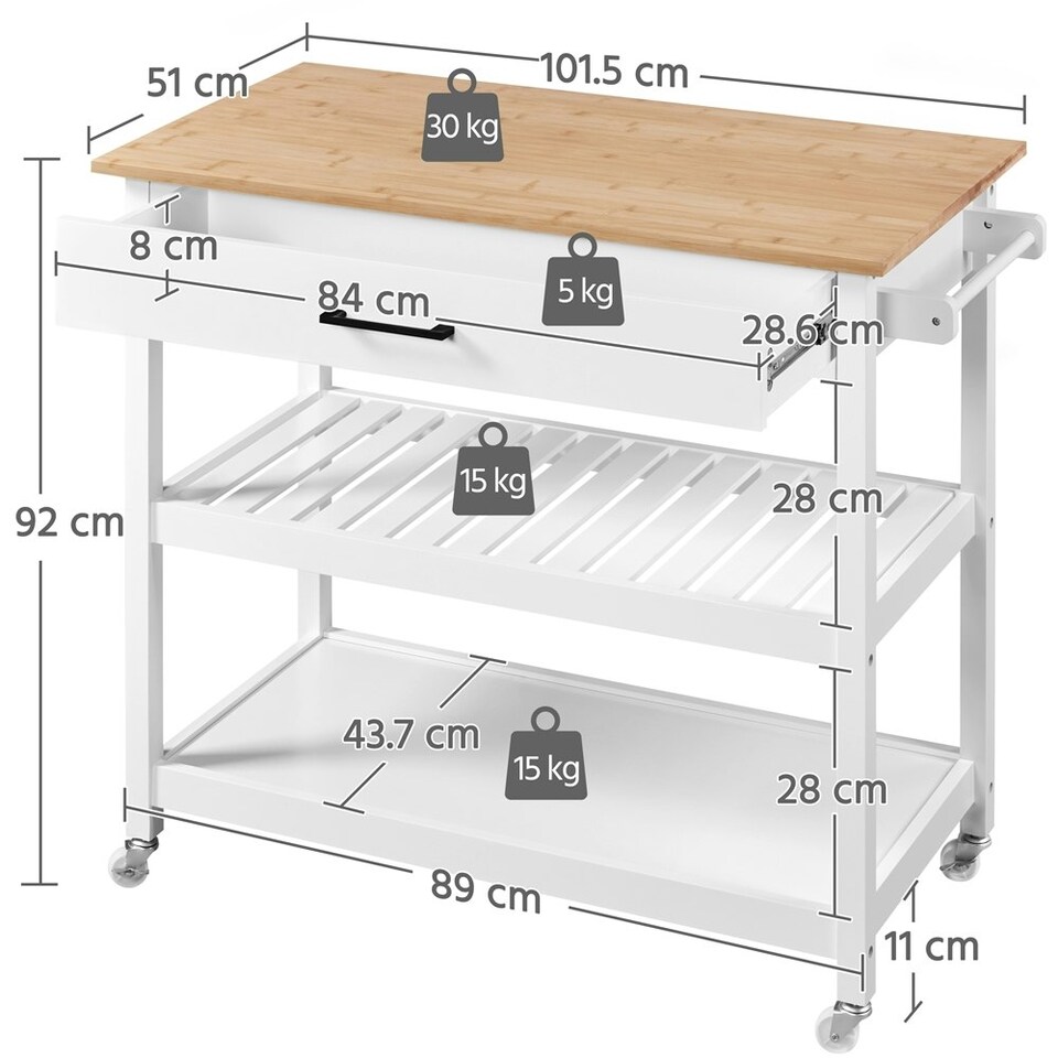 image 1 of Yaheetech Kitchen Island Cart on Wheels White