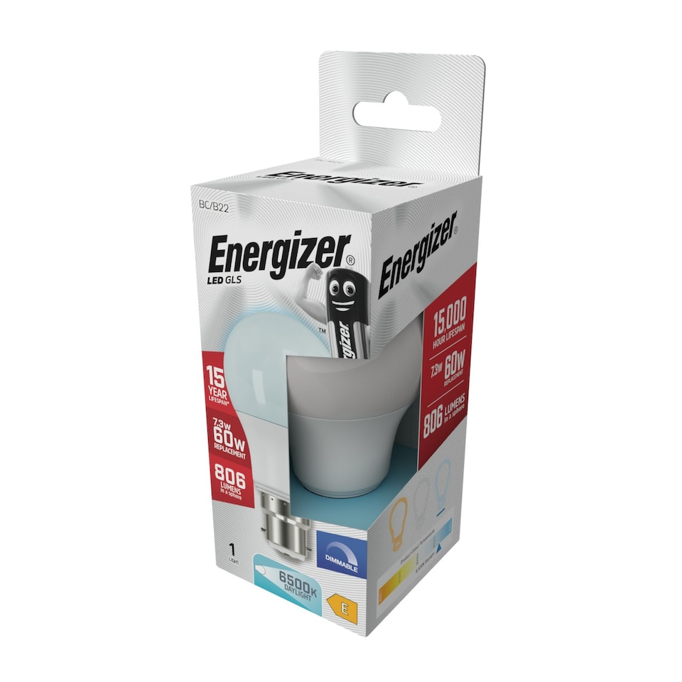 image 1 of Energizer LED GLS B22 806lm 7.3W 6500K (Daylight) Dimmable Light Bulb - Pack of 6