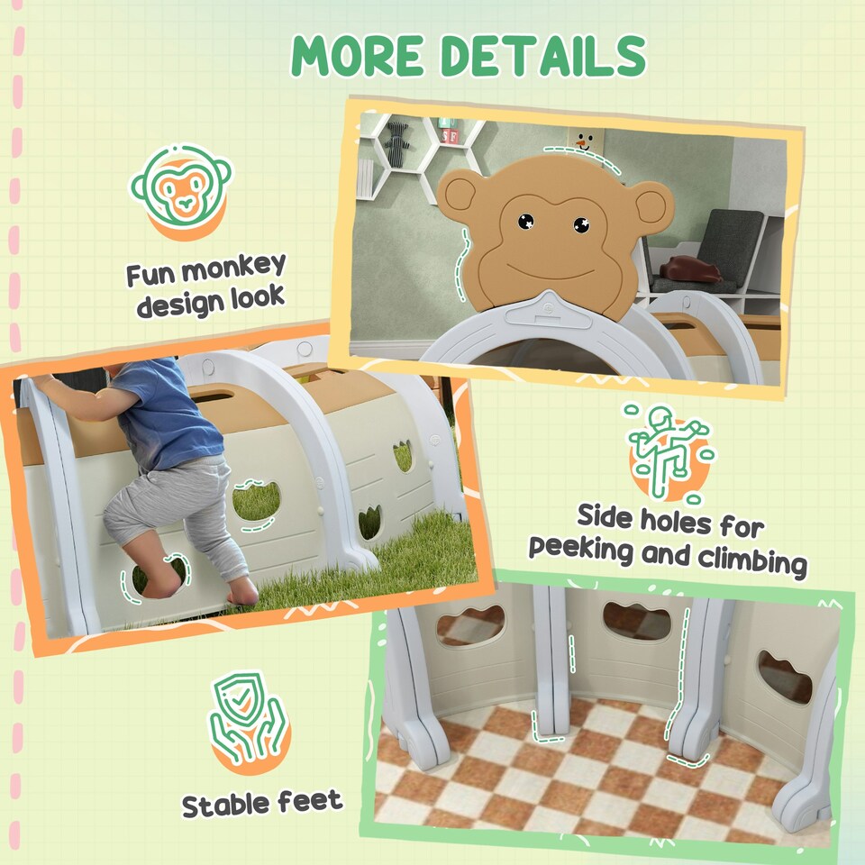 image 1 of AIYAPLAY Kids Play Tunnel for Crawling, Climbing, Monkey Design, Brown