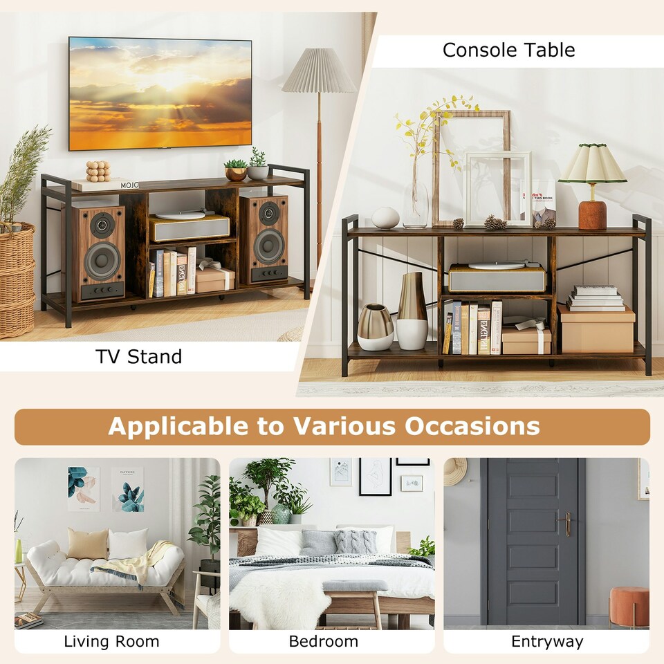image 1 of COSTWAY TV Stand for 55 Inches Entertainment Center Brown Brown