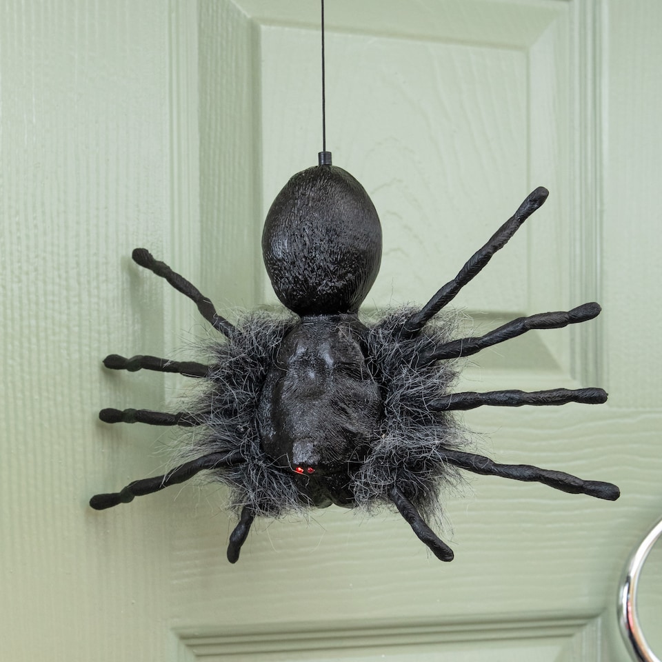 image 1 of 3 Pack of 2ft Battery Operated Dropping Dangling Halloween Spider Animatronic Decoration
