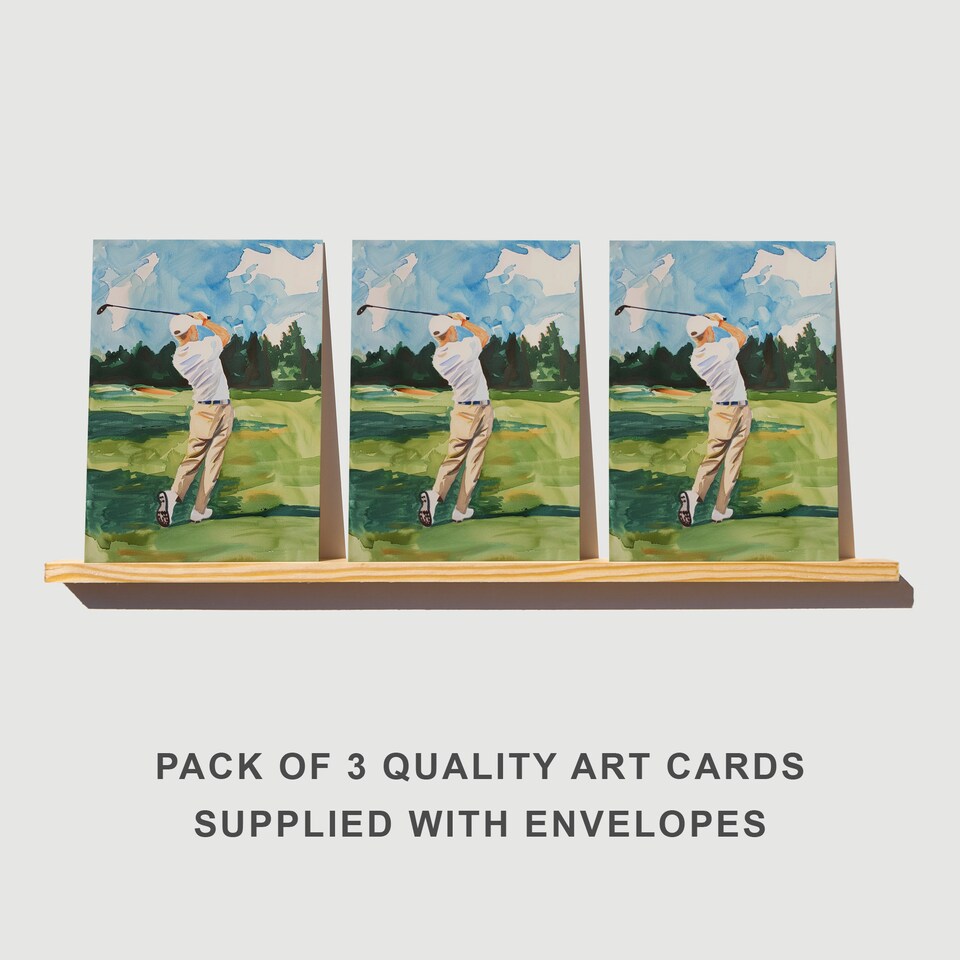 image 1 of Golf Course Golfer Greeting Card Watercolour Sport Any Occasion Set of 3 Blank