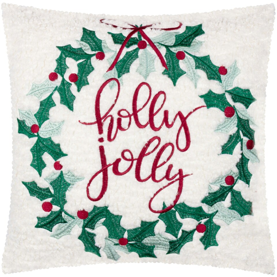 image 1 of furn. Holly Wreath Embroidered Polyester Filled Cushions Red | 45 cm x 45 cm