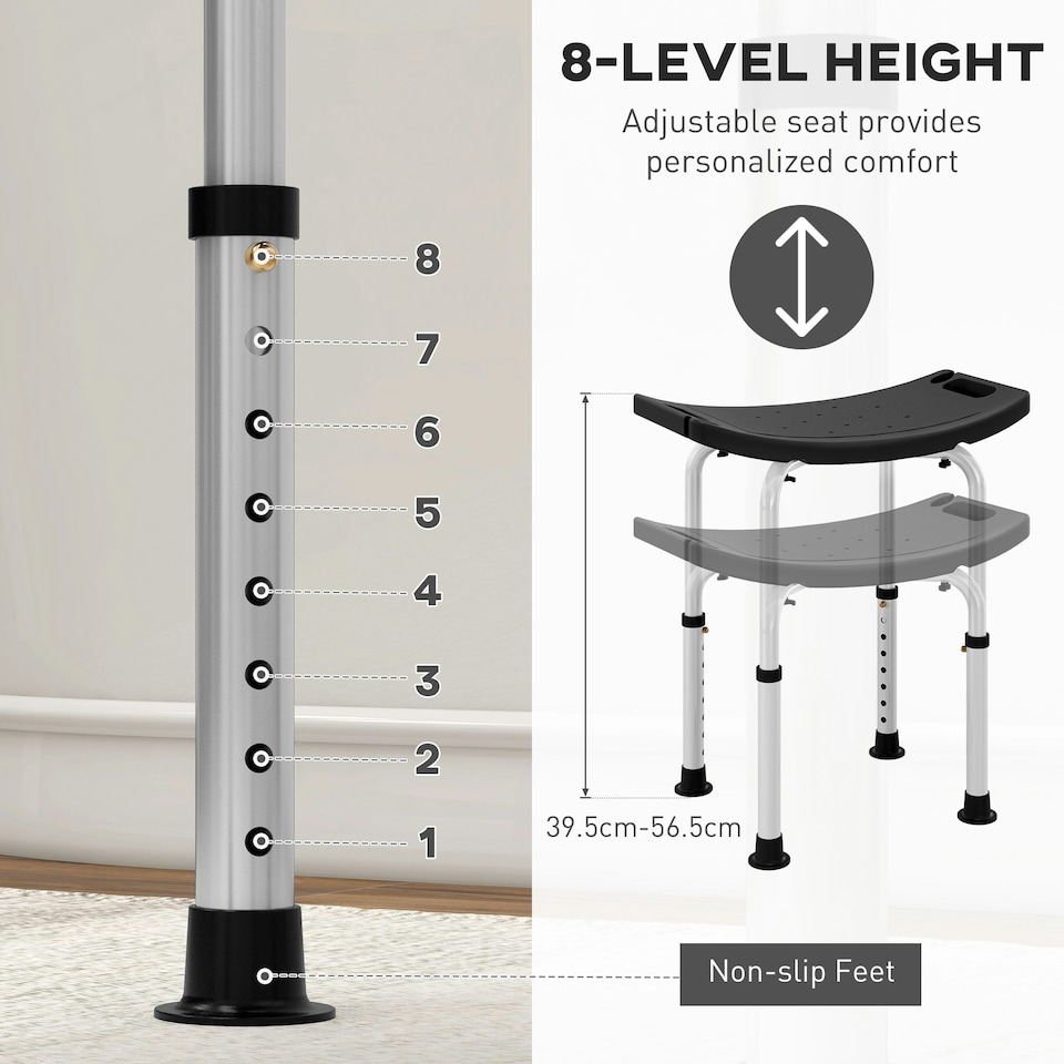 image 1 of HOMCOM Aluminium Shower Stool w/ Adjustable Height Non-Slip Bath Stool Black