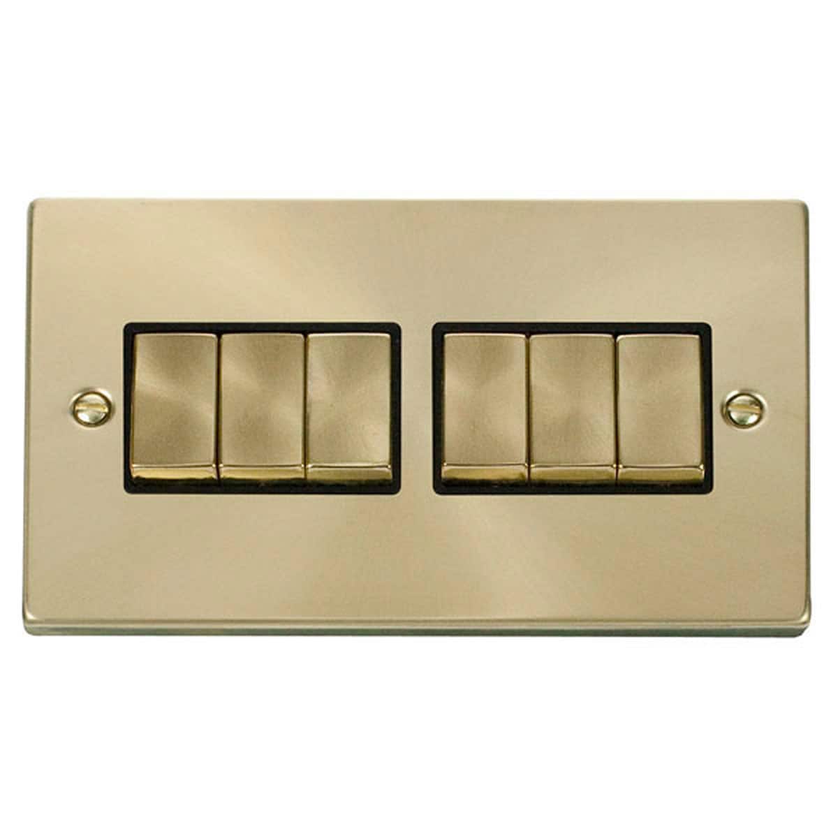 SE HOME Satin Brushed Brass 10A 6 Gang 2 Way Ingot Light Switch Gold Satin Brass
