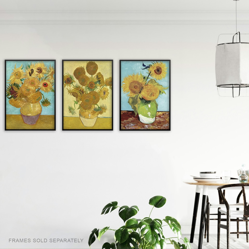 image 1 of Set of 3 Van Gogh Sunflowers Yellow Orange Classic A3 Wall Art Prints | Yellow