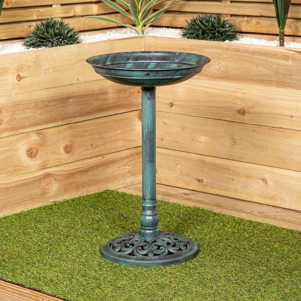 image 1 of 63cm Verdi Green Traditional Garden Patio Resin Bird Bath | Green | Green