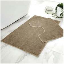 VELVETIO Shiny Sparkling Bath Set Anti Slip Pedestal Mat Bathroom Rugs Brown | Natural
