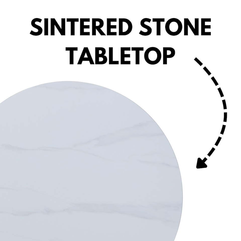 image 1 of Aspen Compact Round Dining Table - Durable Wood-Effect or Sintered Stone Top with Black Metal Pedestal Legs | White | White | Small | 1