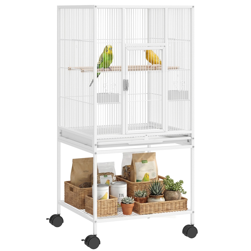 image 1 of PawHut Bird Cage Detachable with Rolling Stand White