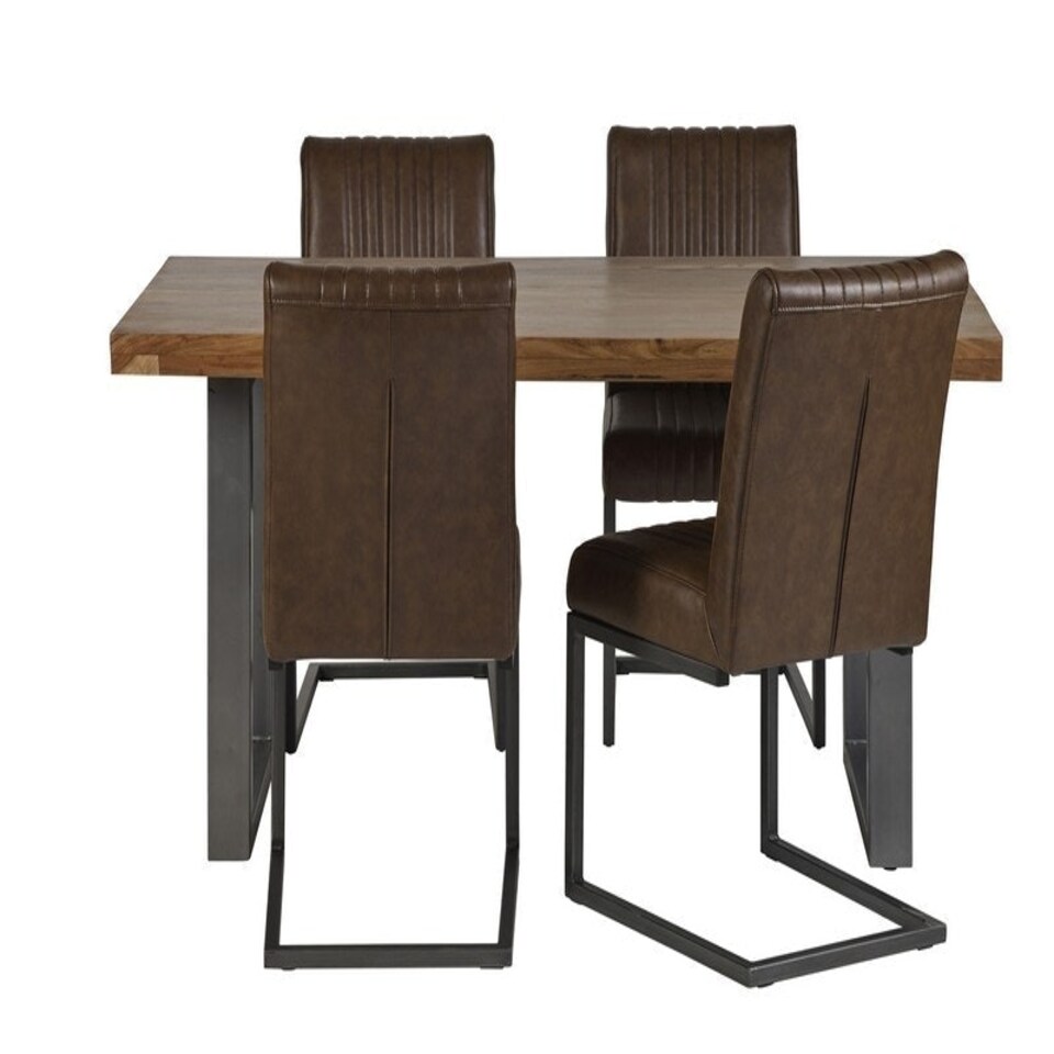 image 1 of Metropolis Industrial Dining Table - Metal/Acacia Solid Wood - L85 x W160 x H76 cm | Brown