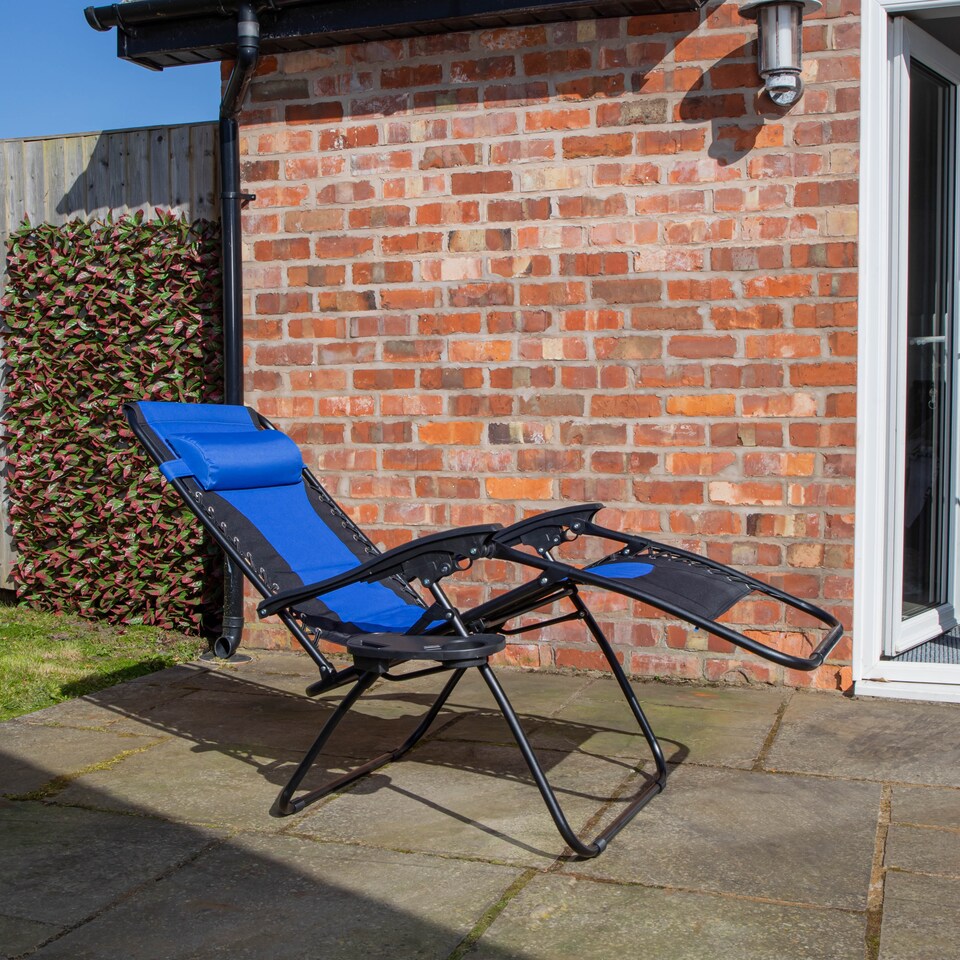 image 1 of Luxury Padded Multi Position Zero Gravity Garden Relaxer Chair Lounger in Blue & Black