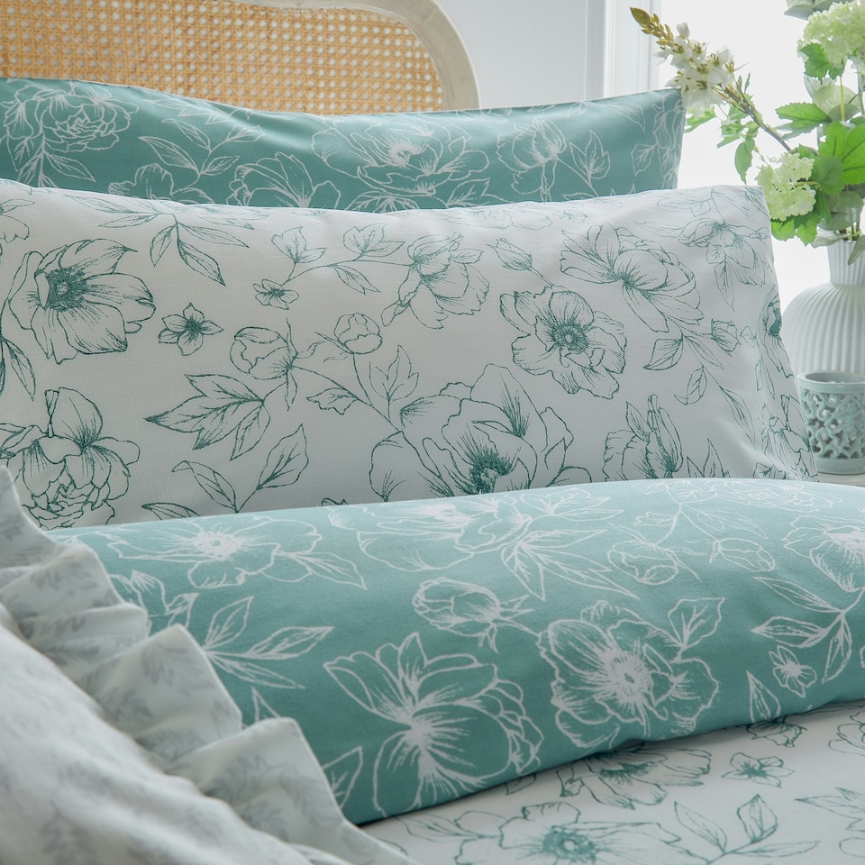 image 1 of Wylder Bella Reversible Floral Double Duvet Cover Set Blue | White | Double