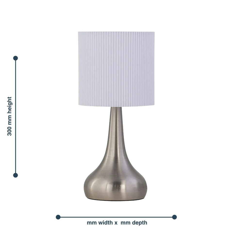 image 1 of Romana - Brushed Chrome Touch Operated Table Lamp with White Pleated Shade Silver | White