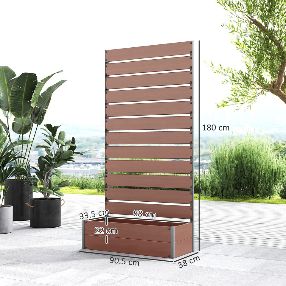 image 1 of Outsunny Raised Garden Bed with Trellis Standing Patio Planter Box Light Brown