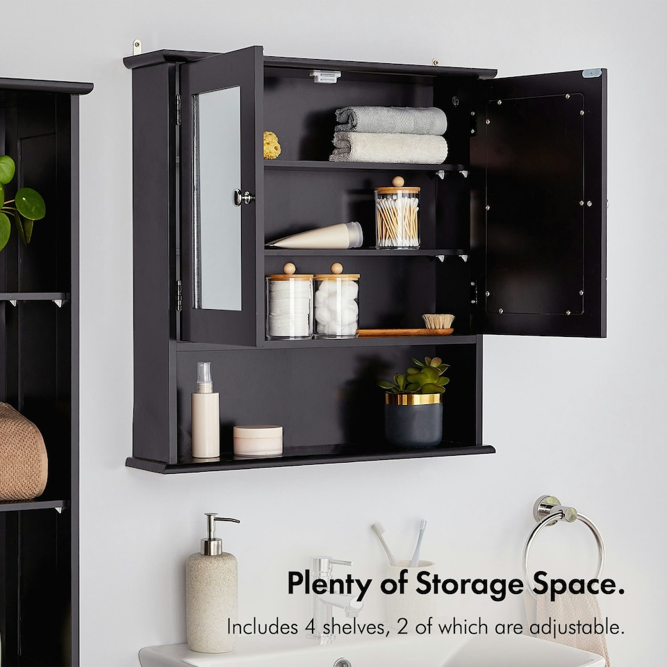 image 1 of VonHaus Shrewsbury Black Bathroom Mirror Cabinet with Storage