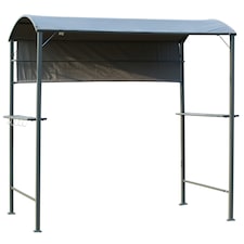 Outsunny 2.2 x 1.4m BBQ Shelter, Outdoor Grill Gazebo Canopy with Shelves, Hanging Hooks, and Metal Frame, for Garden Patio Backyard