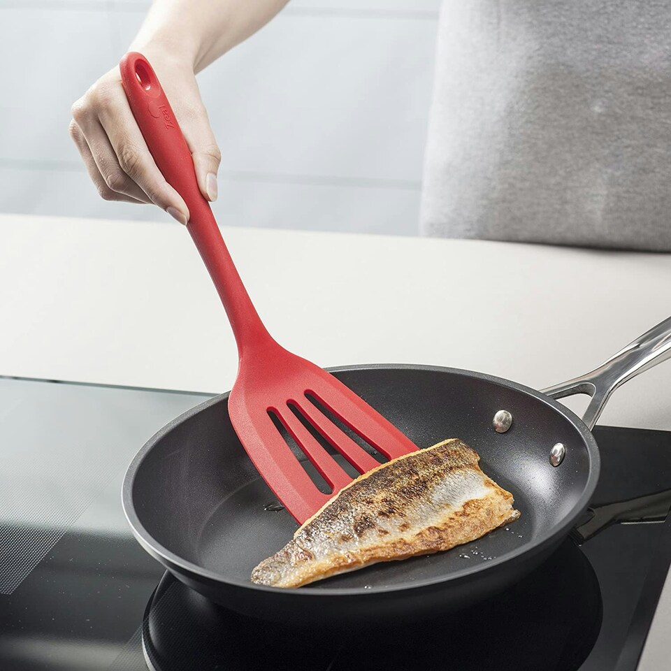 image 1 of Zeal Silicone Flexible Slotted Kitchen Turner, 30cm, Red