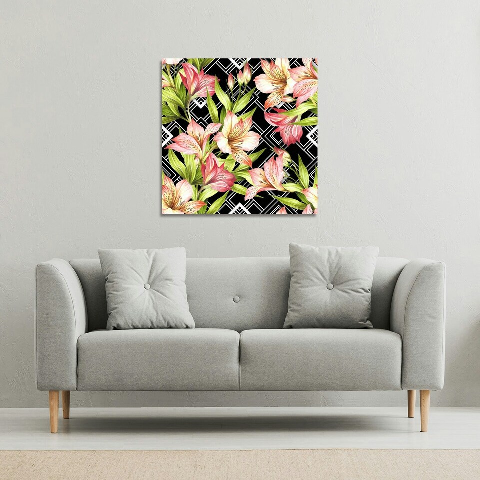 image 1 of Bright Plants on Geometric Background (Canvas Print) 114 x 114 x 4cm