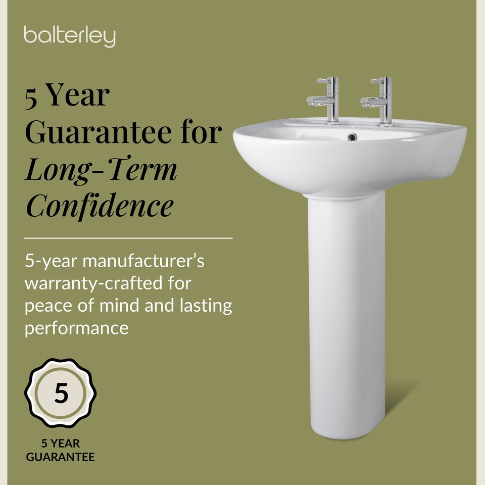 image 1 of Adley Round 2 Tap Hole Basin & Full Pedestal 550mm White Pillar Tap | White | White | 475 x 550 x 840mm