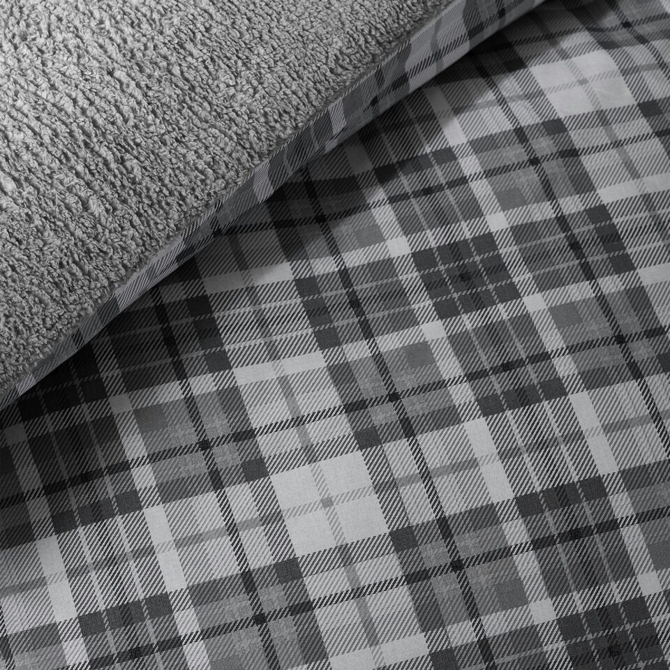 image 1 of Catherine Lansfield Cosy Sherpa Check Duvet Cover Set Grey | Grey | Super King