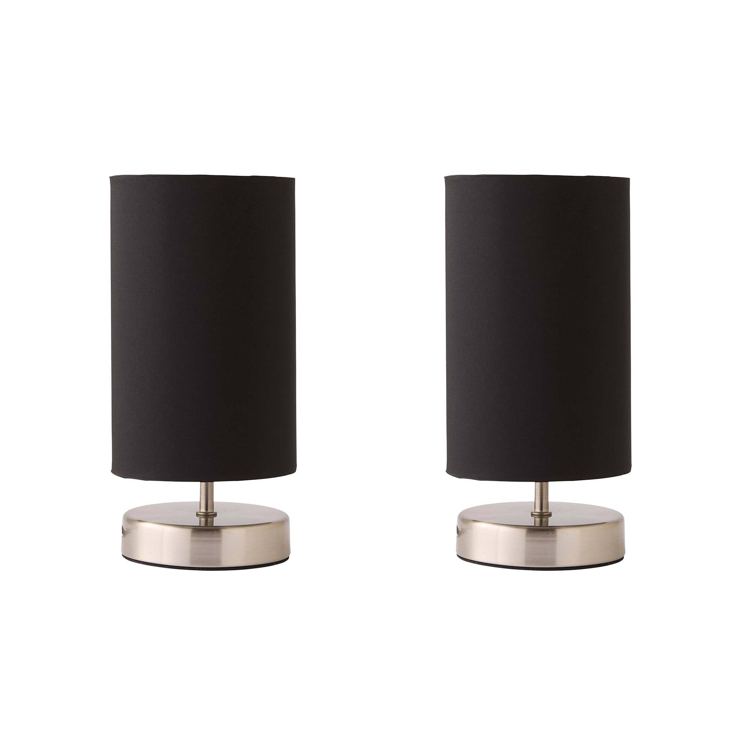 ValueLights Francis Pair of Brushed Chrome Dimmable Touch Table Lamps with Bulbs in Black