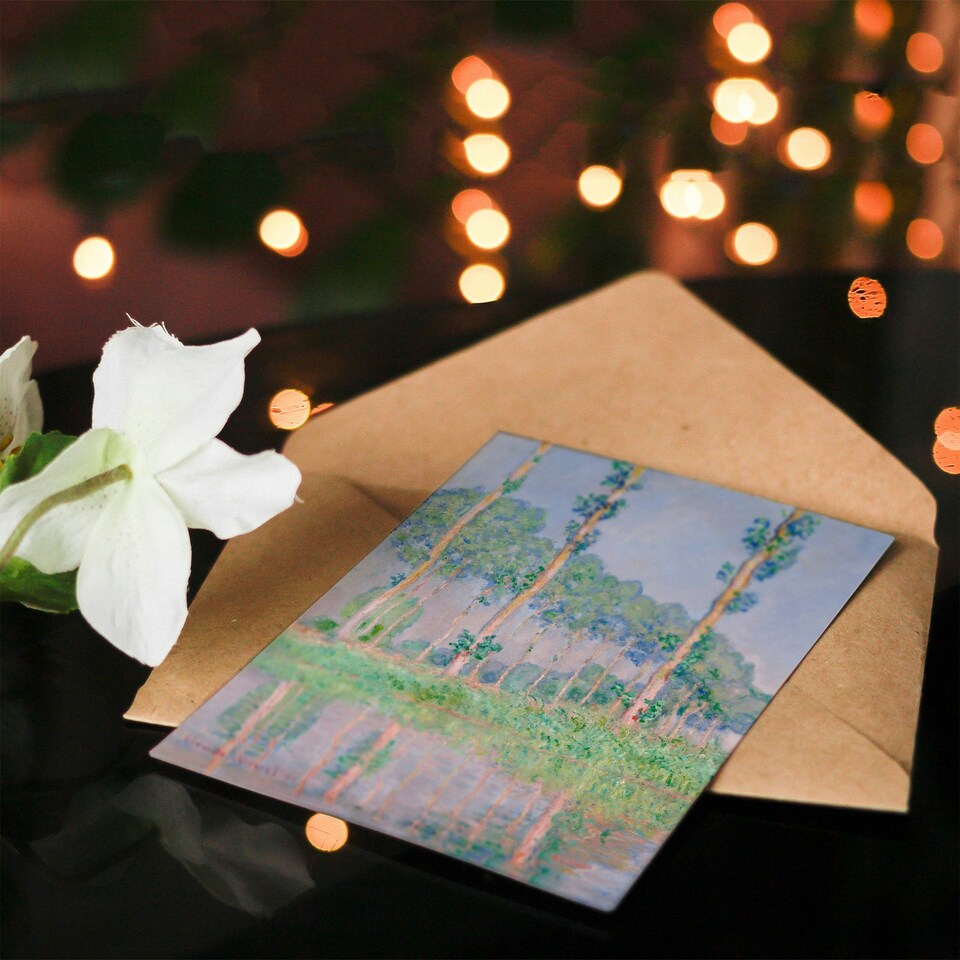 image 1 of Claude Monet Art Card Poplars Pink Effect Landscape
