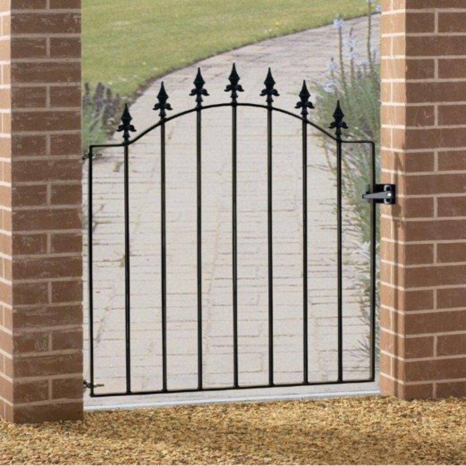 Saxon-Warwick Spear Low Bow Top Single Gate - Solid Steel - Fits Gap of 955 mm x 1076 mm High - Electro Galv./Black Powder Coated | Black | 1