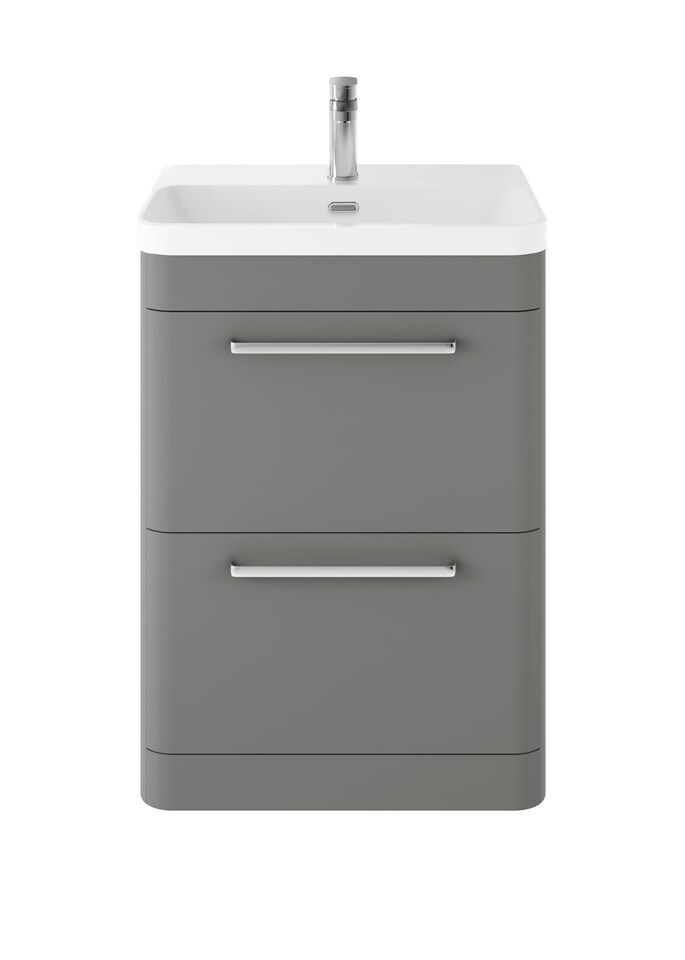 image 1 of Balterley Floor Standing 2 Drawer Vanity Unit with Ceramic Basin | Grey | Cool Grey | 862 x 607 x 460mm