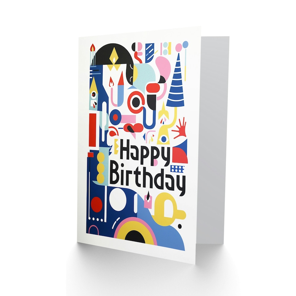 image 1 of Modern Abstract Party Hat Candles Fun Shapes Him Birthday Card
