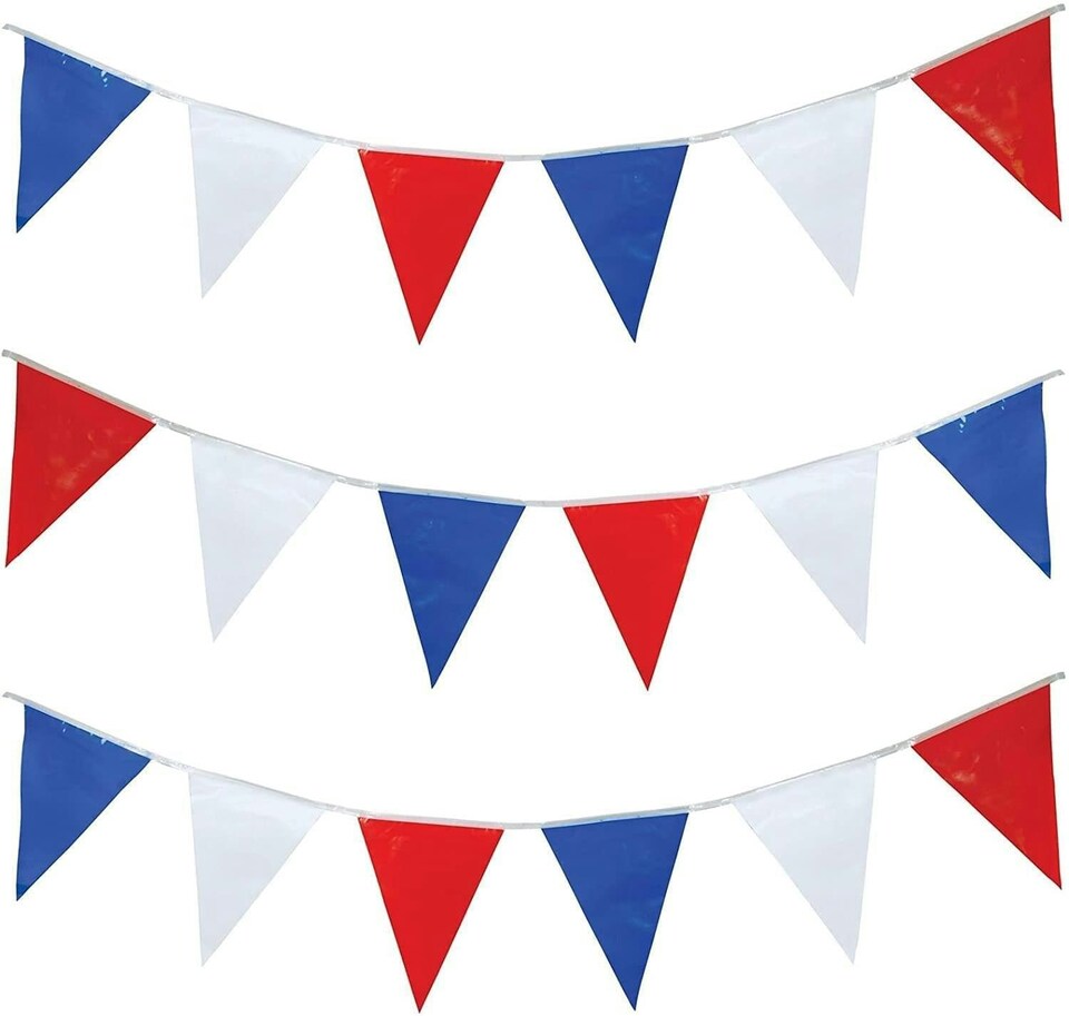 image 1 of 10M Red White and Blue Bunting Garland 20 Flags Union Jack Banner Party Decorations | Multi