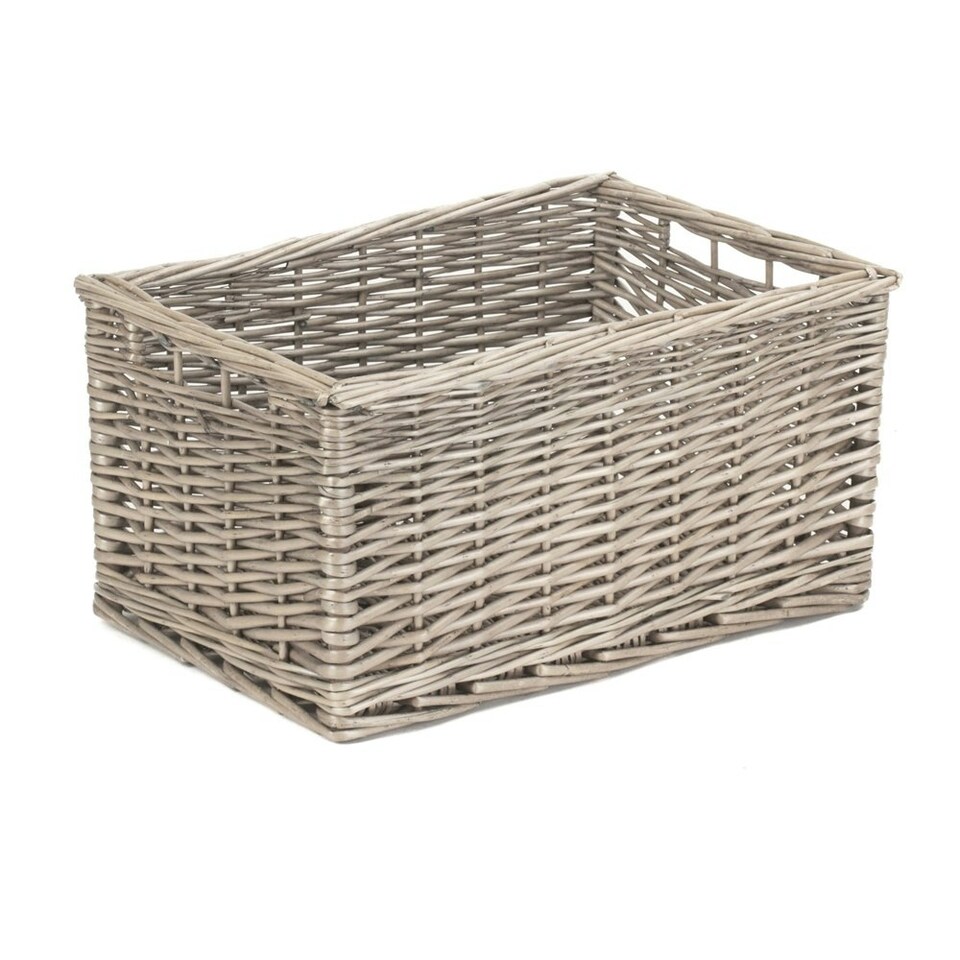 image 1 of Antique Wash Lined Open Wicker Storage Basket Brown | Brown | L