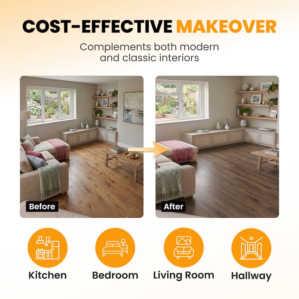 image 1 of Self Adhesive Floor Planks | 5.9x35.9in (91.4x15.2cm) Each | Peel & Stick Vinyl Flooring | Brown Wood Effect | Easy DIY | Stick On Tile for Home Floors | Brown | 4.17 sqm