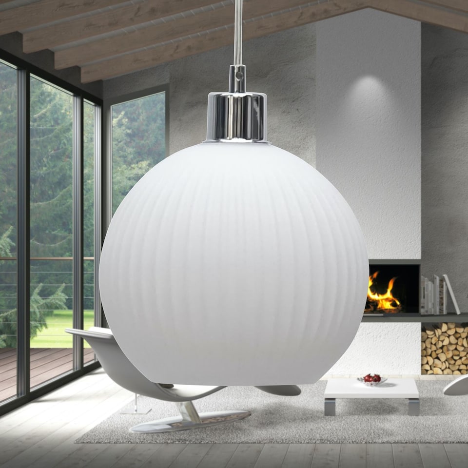 image 1 of Set of 2 Betchley - White Ribbed Glass Globe Easy Fit Pendant Shades | White | Medium | 2