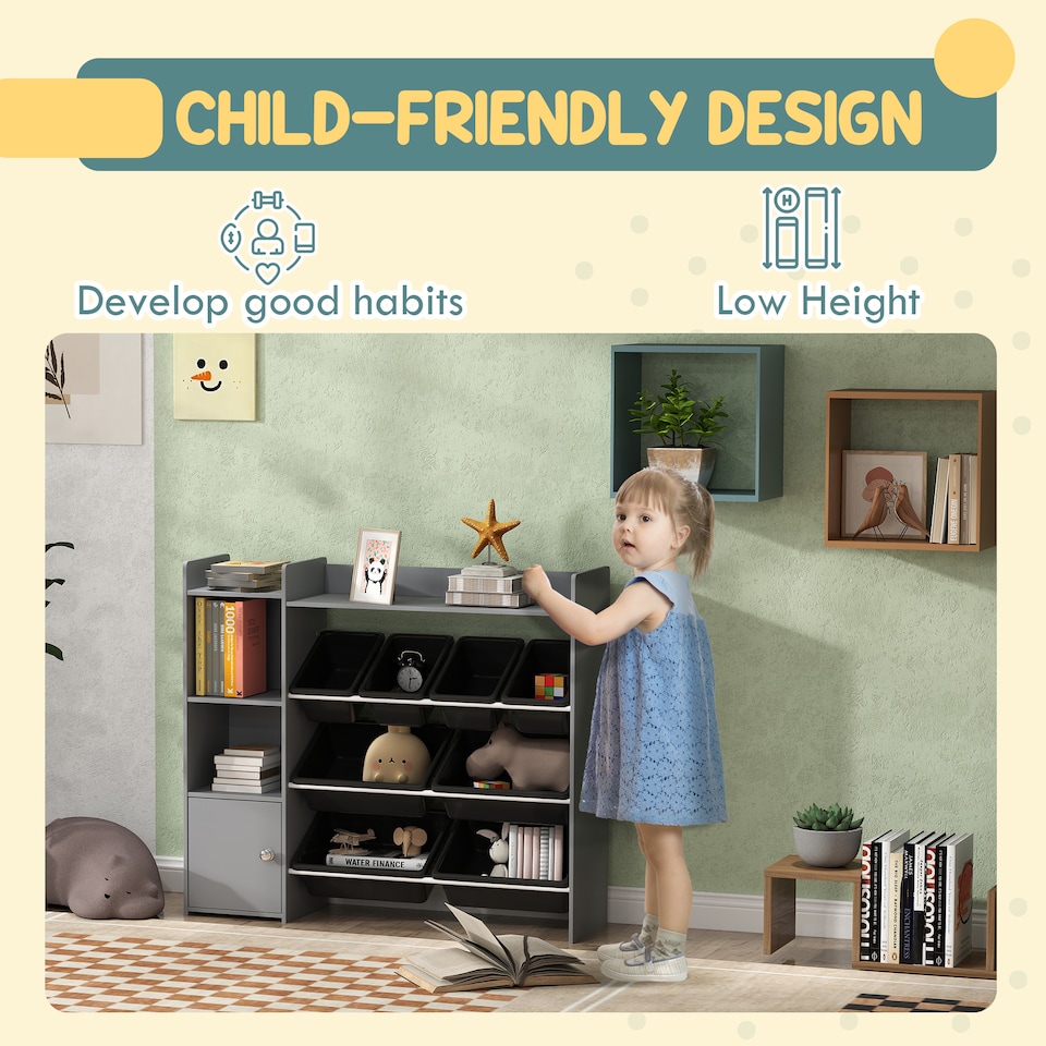 image 1 of AIYAPLAY Toy Storage Unit with 8 Removable Bins, Storage Shelves, Cabinet