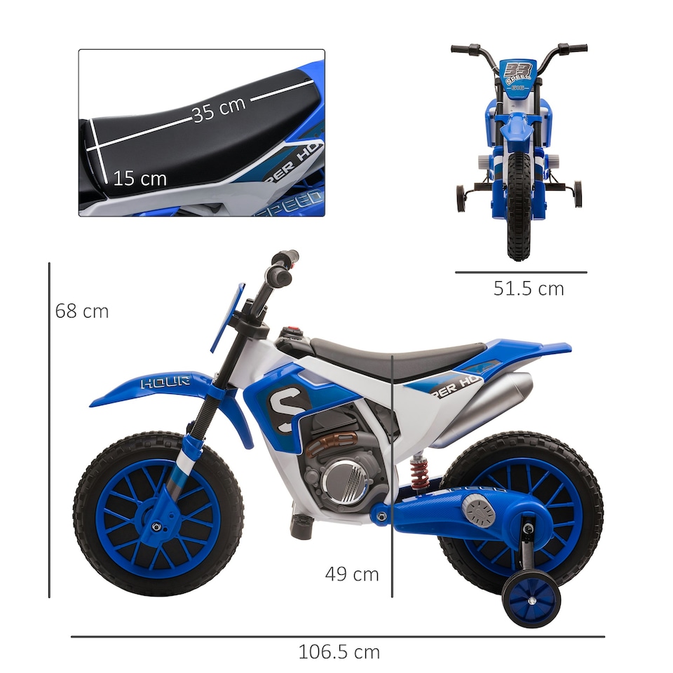 image 1 of HOMCOM 12V Kids Electric Motorbike Ride-On Motorcycle w/ Training Wheels - Blue