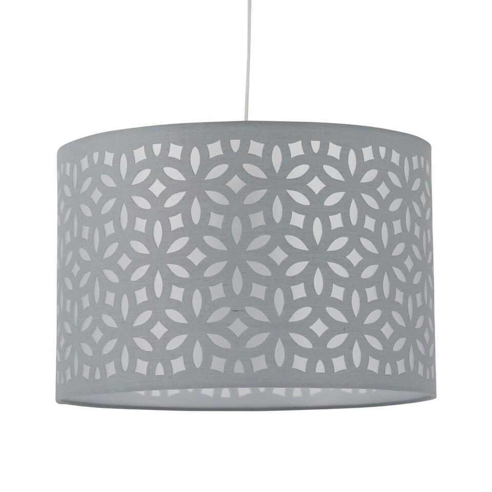 image 1 of First Choice Lighting Set of 2 Grey Laser Cut 30cm Pendant Lightshades Grey