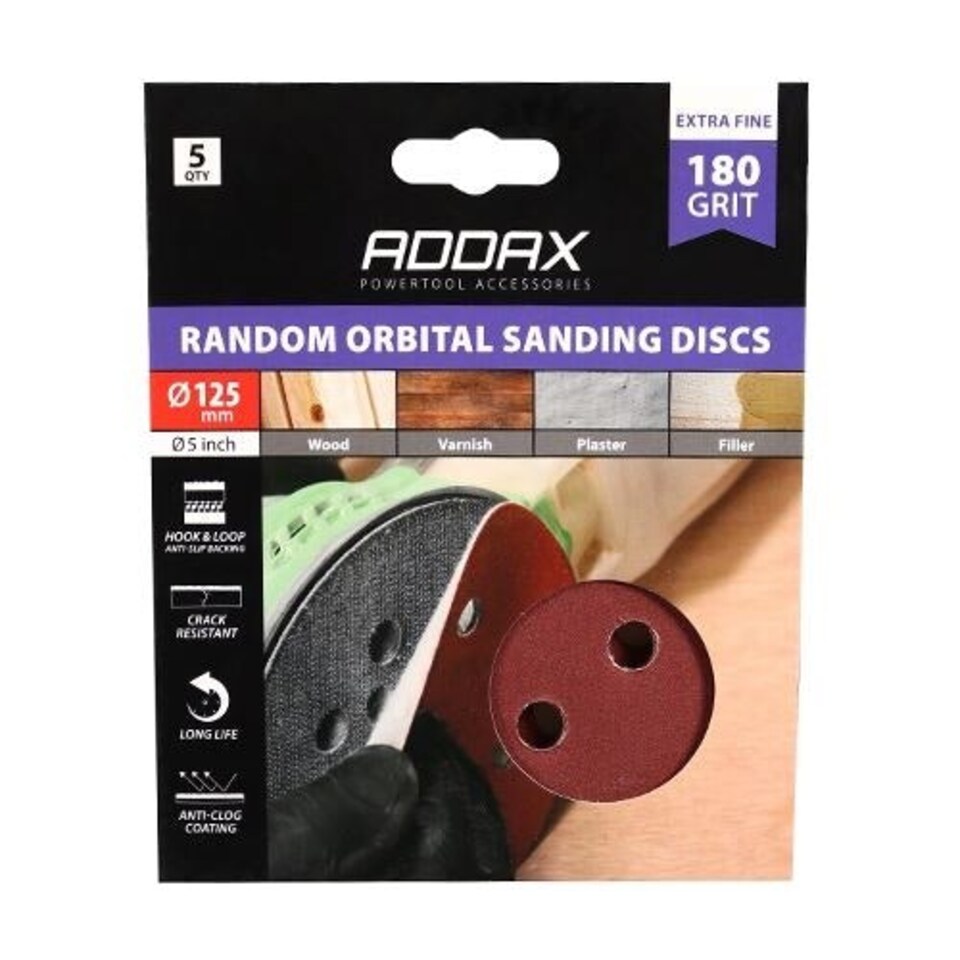 image 1 of Timco - Random Orbital Sanding Discs - 180 Grit - Red (Size 125mm - 5 Pieces)