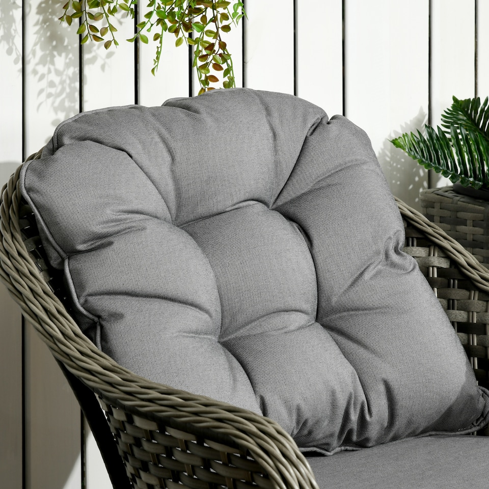 image 1 of Outsunny 3 Pieces Rattan Bistro Set, Wicker Garden Bistro Set, Glass Top Balcony Table and Chairs with Cushions for Outdoor, Patio, Balcony, Grey